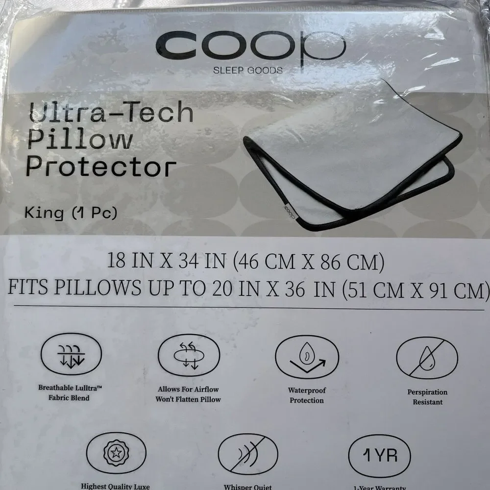 Coop Home Goods Ultra-Tech Pillow Protector 1 Piece - King - Brand New